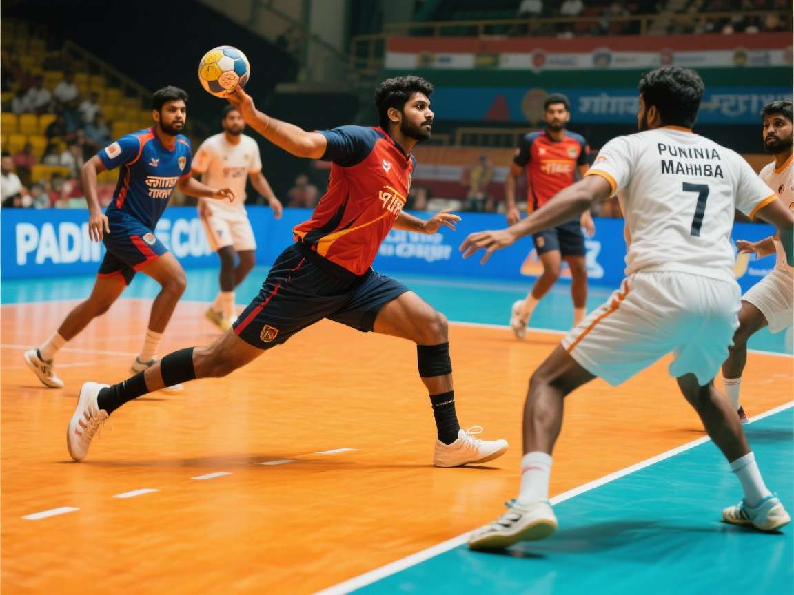 Bharatiya Handball Cup gameplay showing a match between Punjab and Maharashtra teams